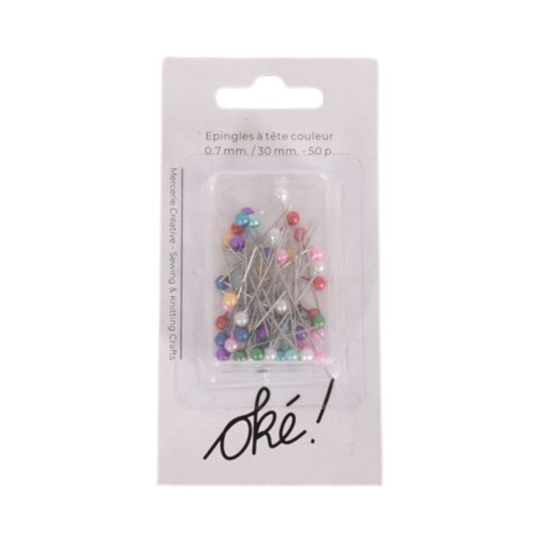 SACHET DE 6 / EPINGLES A TETE COULEUR 30 MM. 50 PCS.